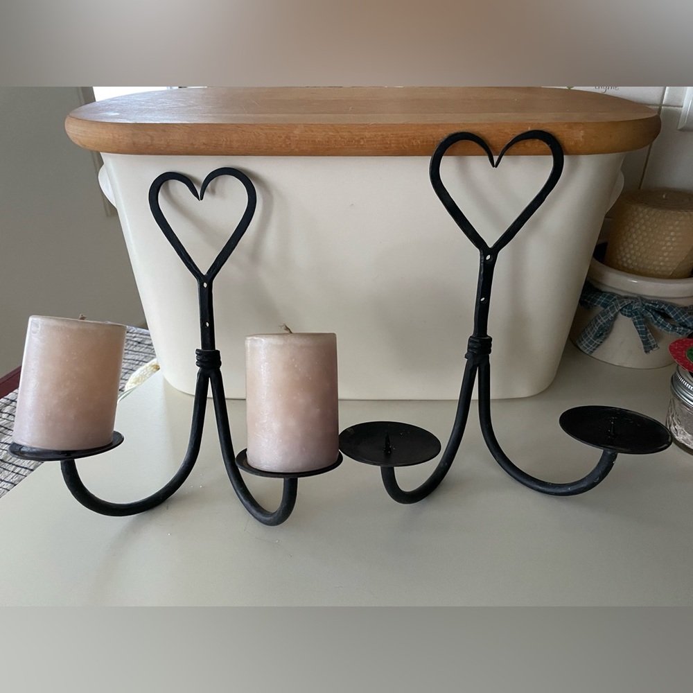 Pair of wrought iron candle holders